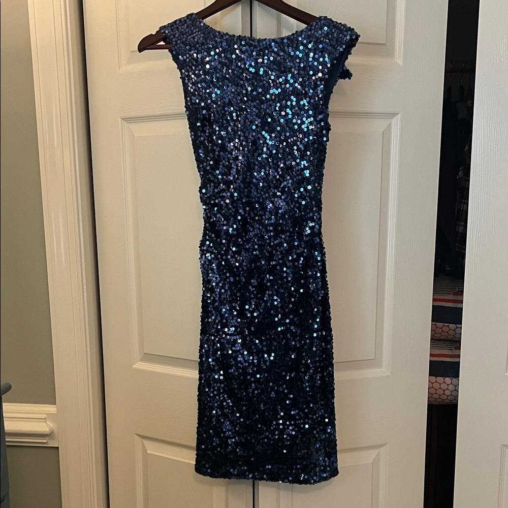 David Meister Navy Blue Sequin Mini Dress Size 2 Cocktail Party Evening